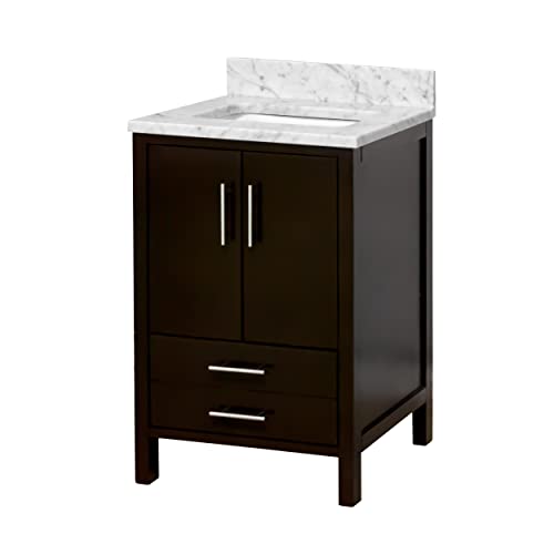 California 24-inch Bathroom Vanity (Chocolate/Carrara): Includes Chocolate Cabinet with Authentic Italian Carrara Marble Countertop and White Ceramic Sink