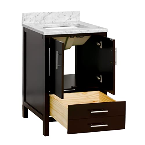 California 24-inch Bathroom Vanity (Chocolate/Carrara): Includes Chocolate Cabinet with Authentic Italian Carrara Marble Countertop and White Ceramic Sink