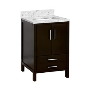 california 24-inch bathroom vanity (chocolate/carrara): includes chocolate cabinet with authentic italian carrara marble countertop and white ceramic sink