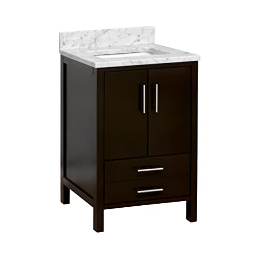 California 24-inch Bathroom Vanity (Chocolate/Carrara): Includes Chocolate Cabinet with Authentic Italian Carrara Marble Countertop and White Ceramic Sink