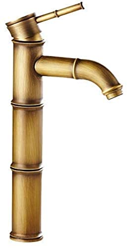 SBTXHJWCGLD Kitchen Sink Faucet Basin Tap Retro Faucet Single Lever, Bath Faucet Cold Hot Water Bronze Bamboo Festival for Bathroom Washroom Bath, High Spout, Antique Copper, Brushed with Conn