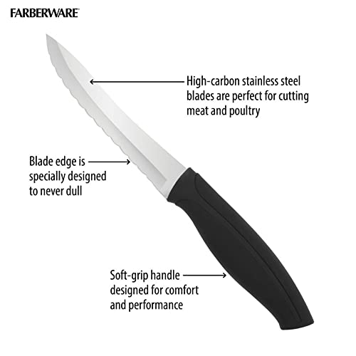 Farberware Precise Slice Steak Knife Set, 4-Piece, Black