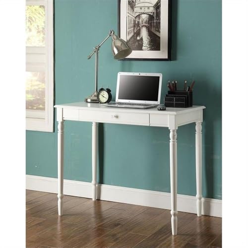 Pemberly Row French Country Desk in White Wood Finish with Drawer