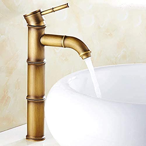 SBTXHJWCGLD Kitchen Sink Faucet Basin Tap Retro Faucet Single Lever, Bath Faucet Cold Hot Water Bronze Bamboo Festival for Bathroom Washroom Bath, High Spout, Antique Copper, Brushed with Conn