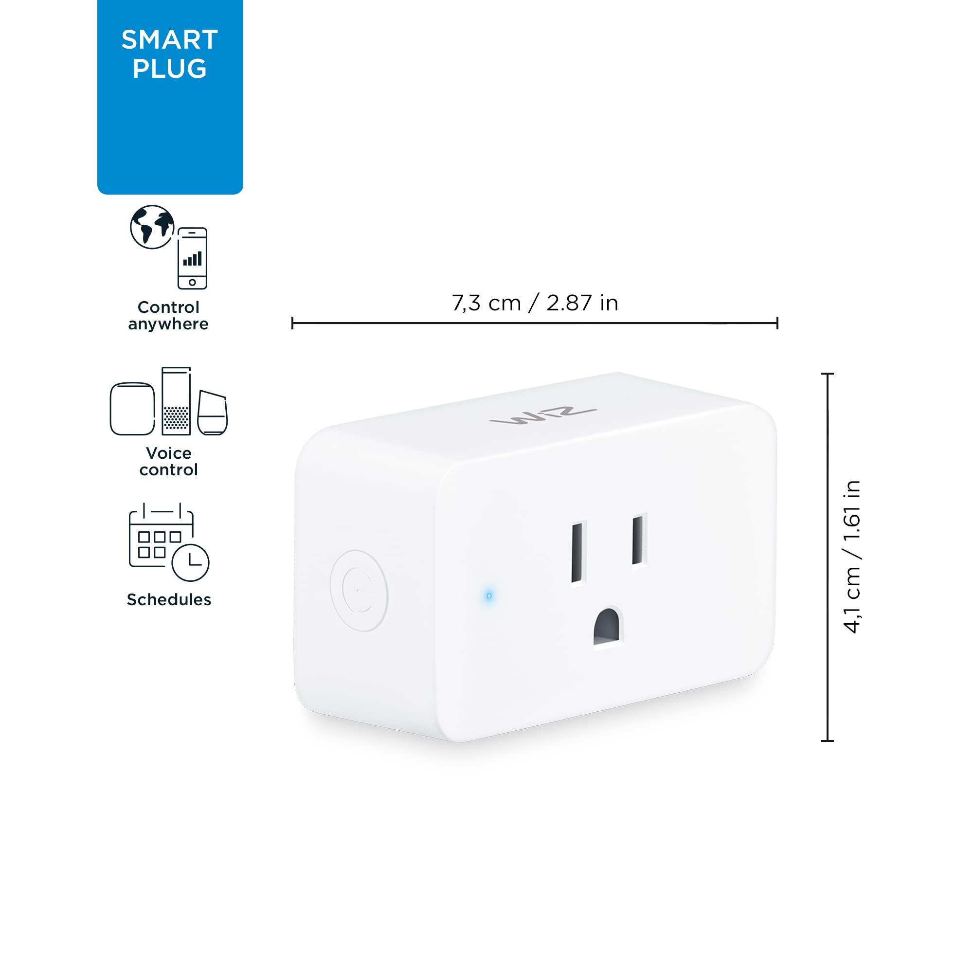 WiZ Smart Plug - Pack of 2 - Type B - Connects to Your Existing 2.4Ghz Wi-Fi - Control with Wiz Connected App - Works with Google Home, Alexa and Siri Shortcuts - No Hub Required