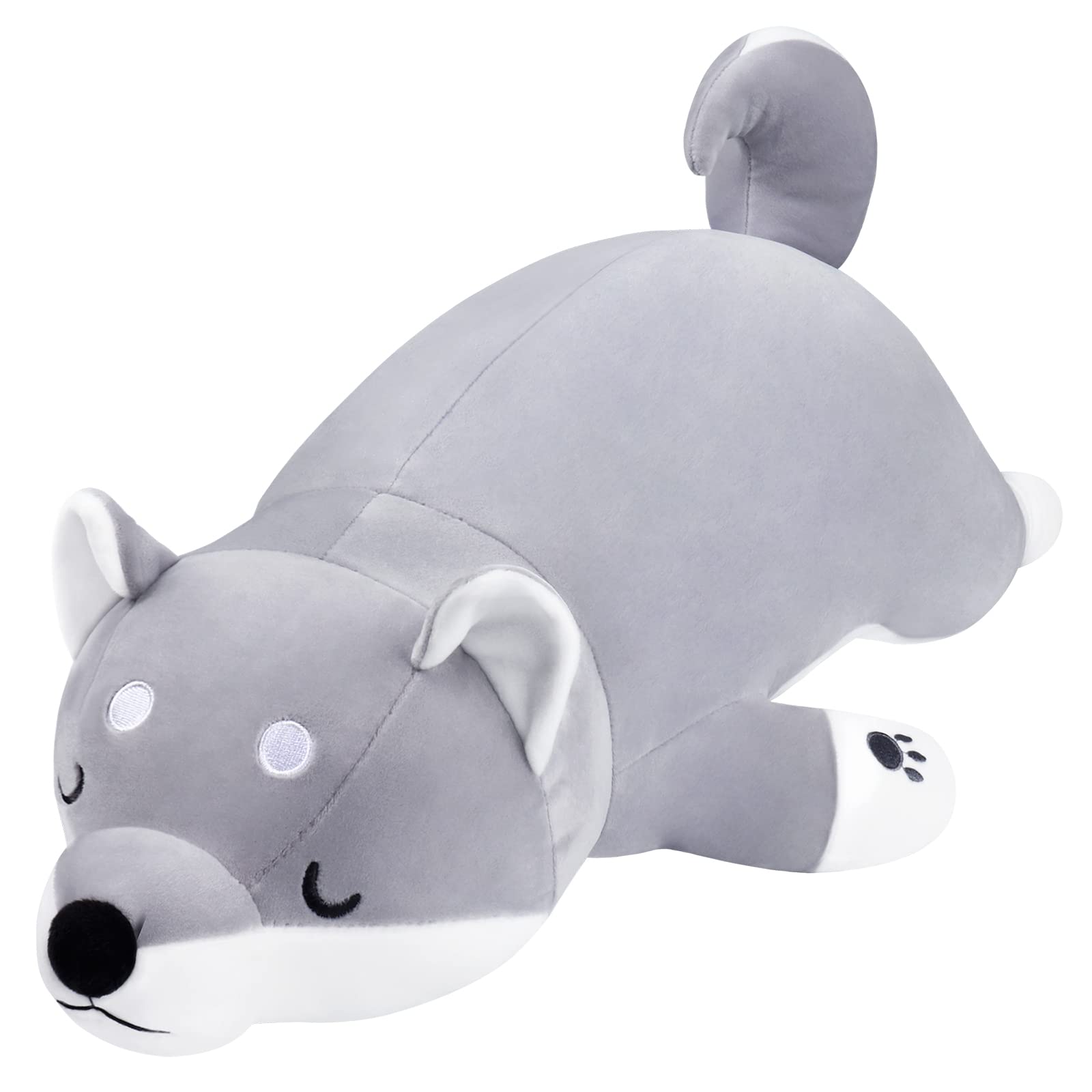 Auspicious beginning 30'' Shiba Inu Plush Stuffed Animal Dog Plush Pillow Children Hugging Pillow Sleeping Comfort Cushion Soft Plush Toy (Gray)