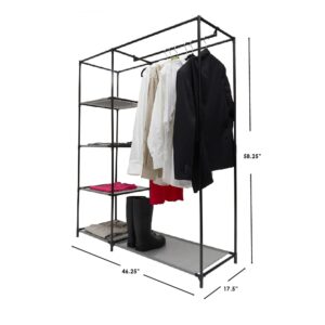 Home Basics Freestanding Storage Closet with Shelves, Grey | Open Design | 4 Tiers | Easy to Assemble | Steel Frame | Woven Fabric Shelves | Fold, Hang and Store All Essentials