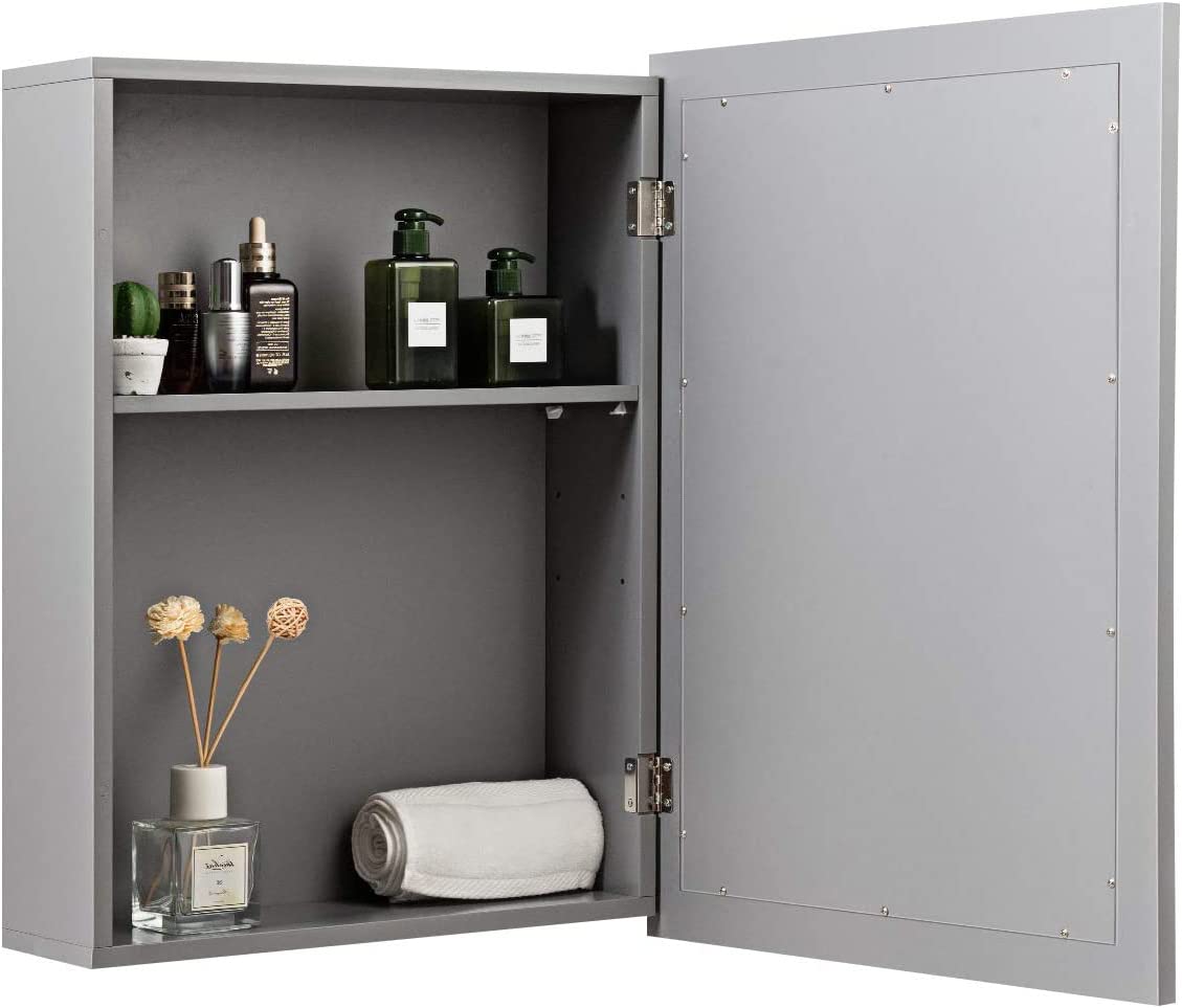 LUARANE Bathroom Medicine Cabinet with Mirror, Wall Mounted Mirror Cabinet with Adjustable Shelf, Storage Organizer Cabinet for Bathroom Room Living Room Entryway (Grey)