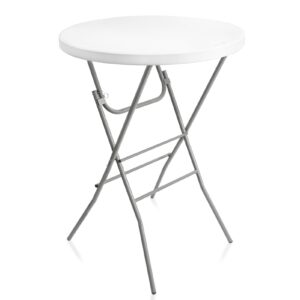 byliable 32in cocktail table white high top folding table, portable bar height folding table round with removable gray legs, indoor outdoor banquet table for parties, commercial, speech, dining