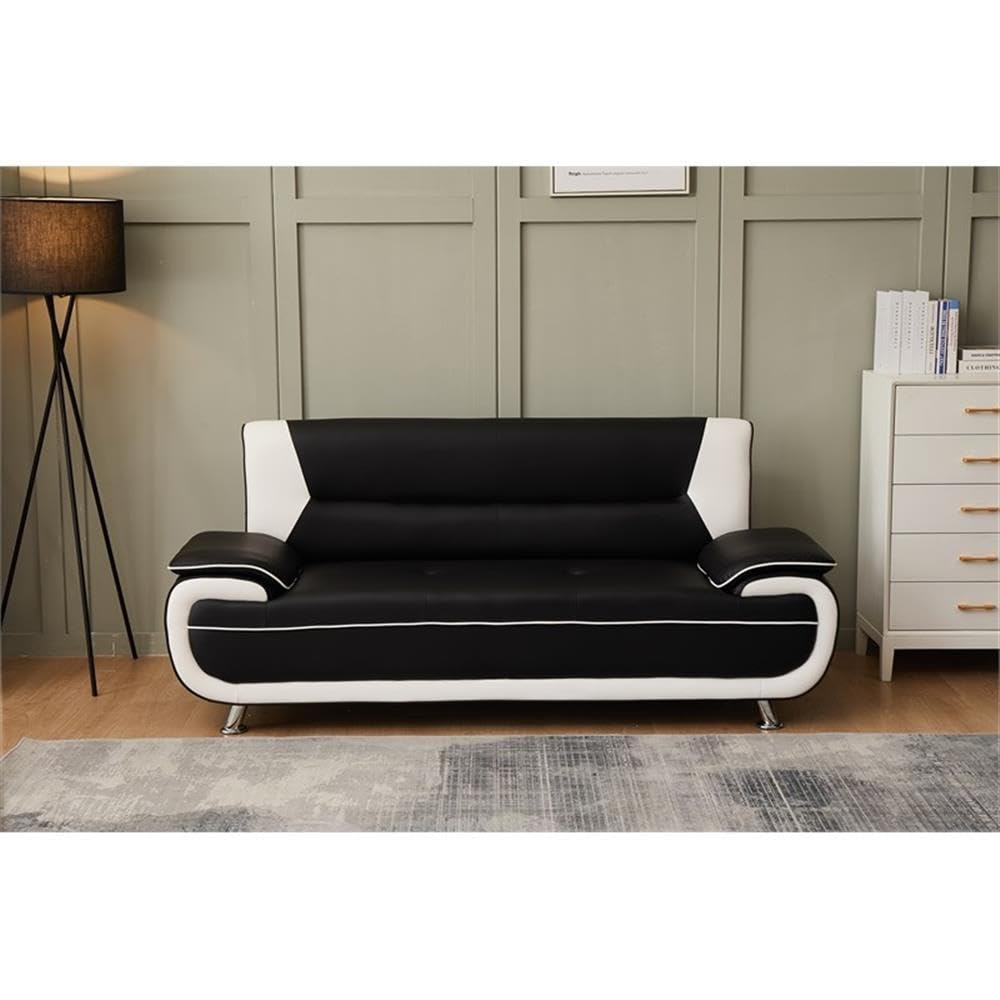 Kingway Furniture Lilian Faux Leather Livingroom Sofa in Blackwhite