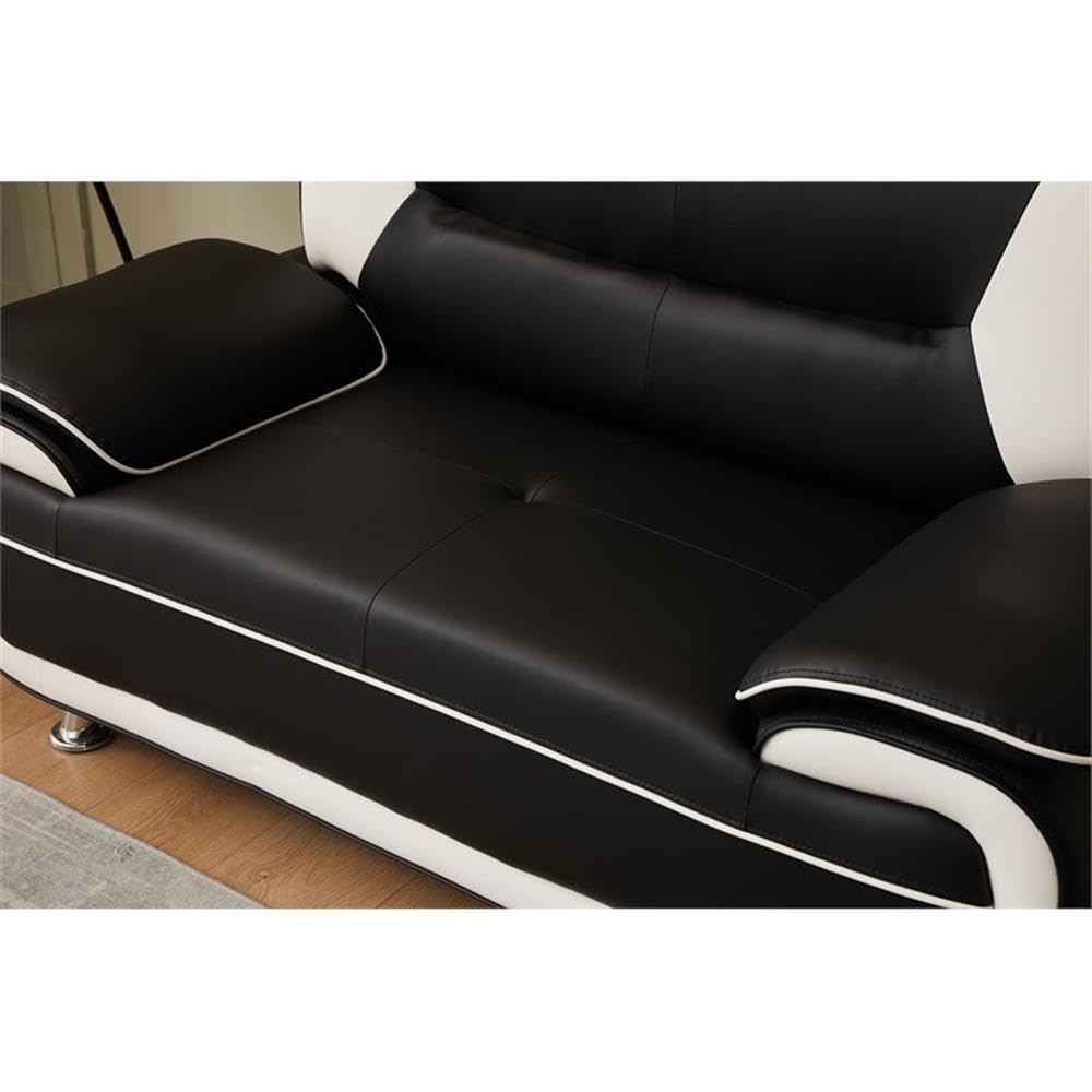 Kingway Furniture Lilian Faux Leather Livingroom Loveseat in Blackwhite