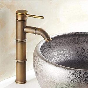 SBTXHJWCGLD Kitchen Sink Faucet Basin Tap Retro Faucet Single Lever, Bath Faucet Cold Hot Water Bronze Bamboo Festival for Bathroom Washroom Bath, High Spout, Antique Copper, Brushed with Conn