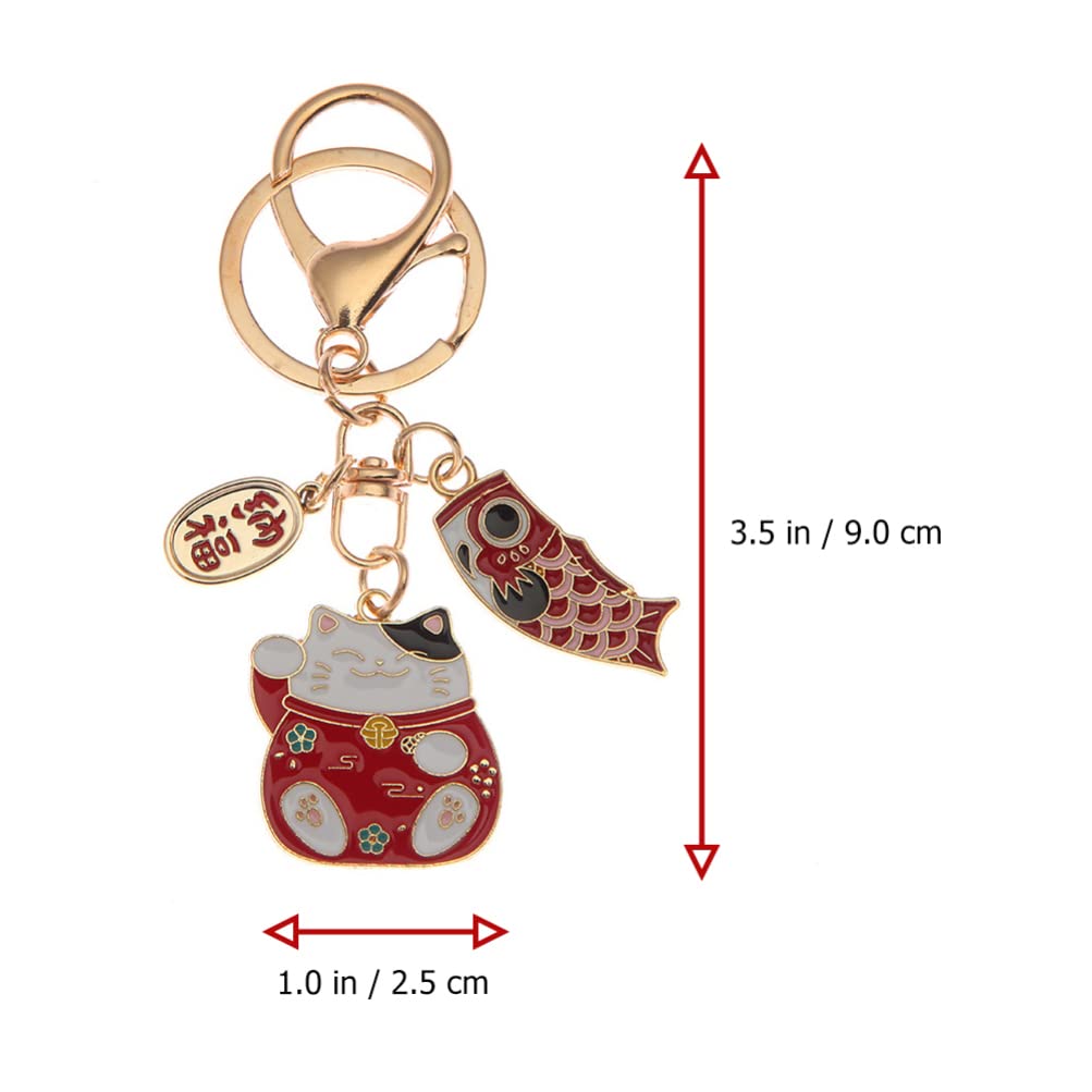 NUOBESTY Maneki Neko Lucky Cat Keychain: Japanese Beckoning Cat Keyring Fengshui Fortune Key Chains for Wealth Fortune