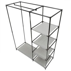 home basics freestanding storage closet with shelves, grey | open design | 4 tiers | easy to assemble | steel frame | woven fabric shelves | fold, hang and store all essentials