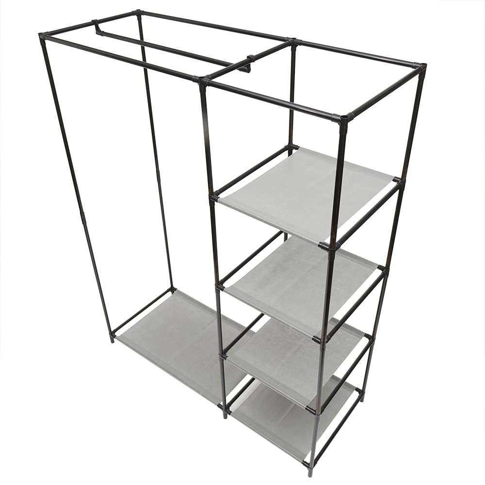 Home Basics Freestanding Storage Closet with Shelves, Grey | Open Design | 4 Tiers | Easy to Assemble | Steel Frame | Woven Fabric Shelves | Fold, Hang and Store All Essentials