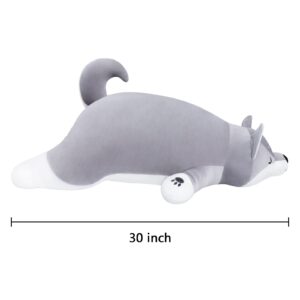 Auspicious beginning 30'' Shiba Inu Plush Stuffed Animal Dog Plush Pillow Children Hugging Pillow Sleeping Comfort Cushion Soft Plush Toy (Gray)