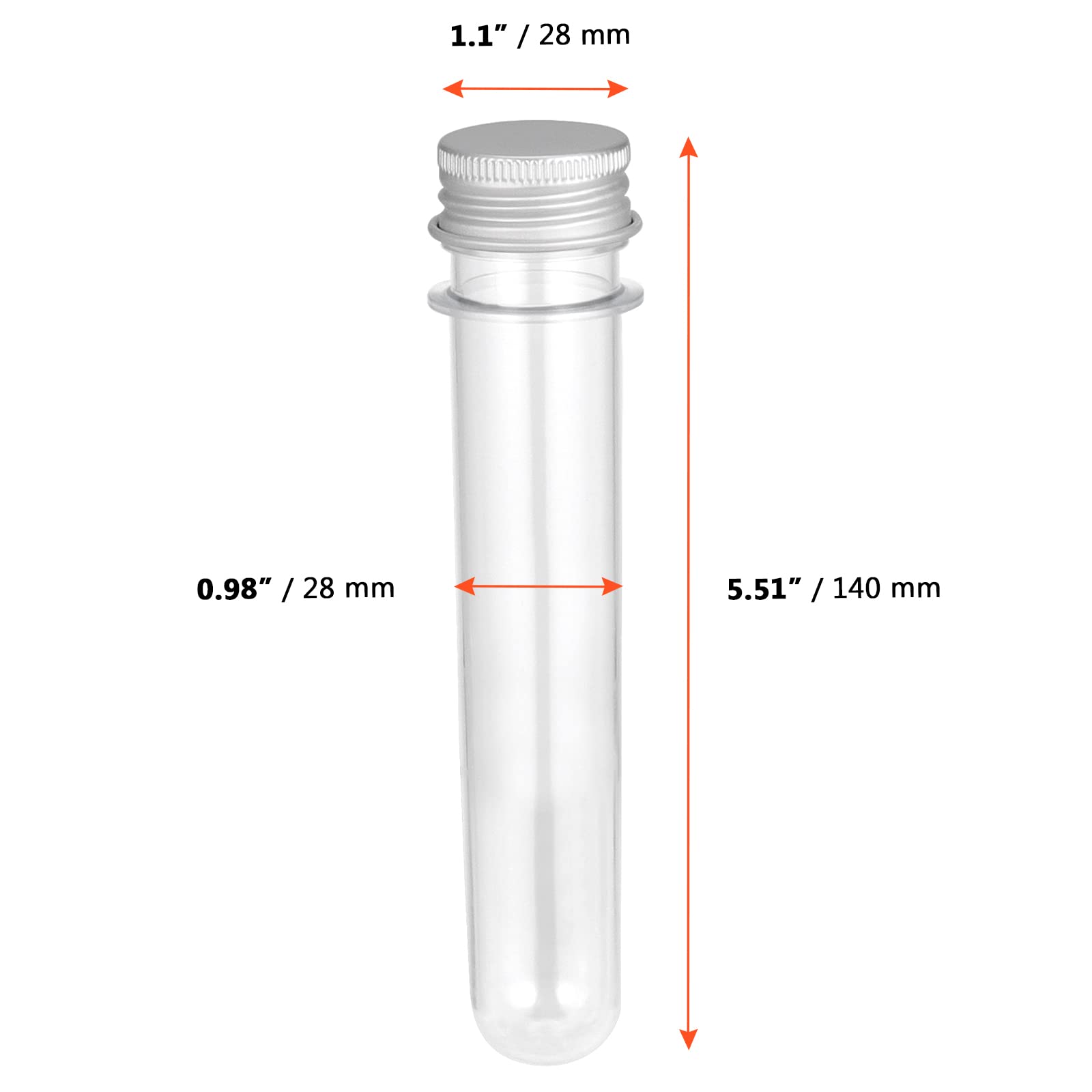 SINJEUN 80 Pack 45ml Clear Plastic Test Tubes with Caps, 25x140mm Bath Salt Tubes, Good Seal Test Tubes Containers with Screw Lip for Sample, Gumball, Candy, Scientific Experiments