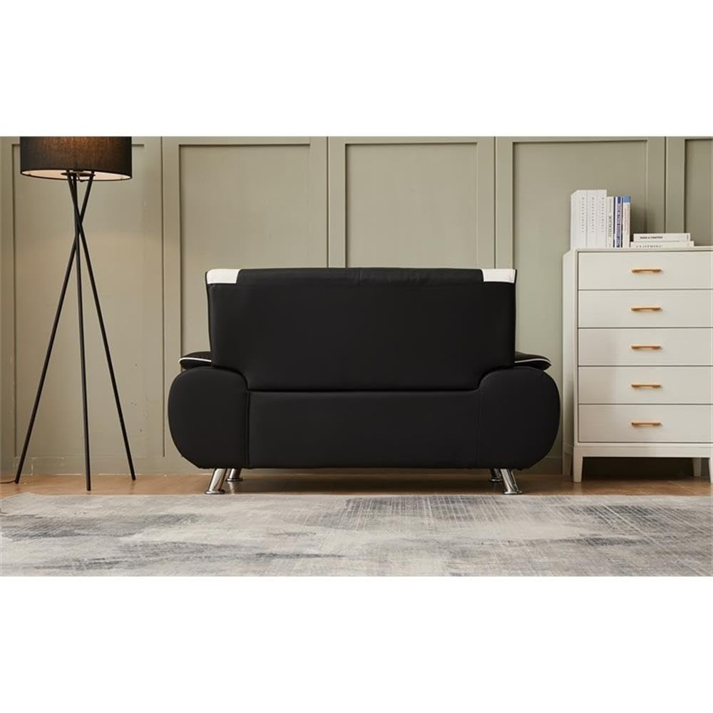 Kingway Furniture Lilian Faux Leather Livingroom Loveseat in Blackwhite