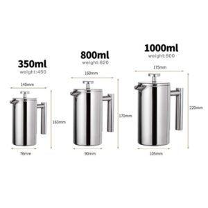 French Press Coffee Maker Stainless Steel Screen Double Walled Percolator Coffee Pot Tea Press Espresso Maker Stylish Rust Free Kitchen Accessory-Stainless Steel French Press Easy to Use