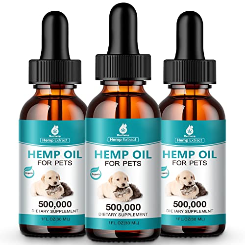 Hemp Oil for Cats and Dogs (3 Packs) Pet Hemp Drops Helps Anxiety Stress Pain Holistic Inflammation Skin Allergies Relief Joint Hip Аrthritis Sleep Aid Calm Tincture Oils, Organic Extract Treats