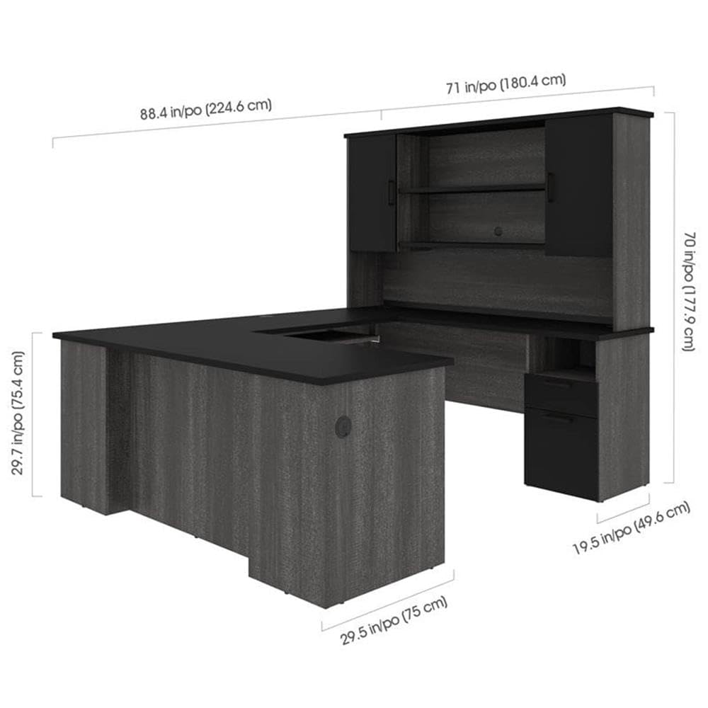 Atlin Designs Transitional Wood U Shaped Computer Desk in Black/Bark Gray