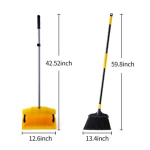 Yocada Heavy Duty Broom and Dustpan Set 3PCS Brooms Commercial Outdoor Indoor Perfect for Courtyard Garage Lobby Mall Market Floor Home Kitchen Room Office Pet Hair Rubbish