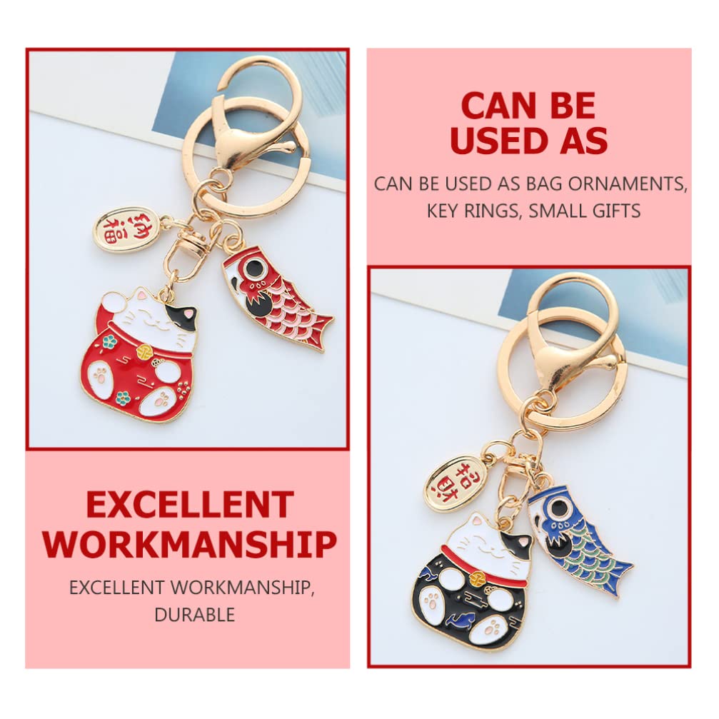 NUOBESTY Maneki Neko Lucky Cat Keychain: Japanese Beckoning Cat Keyring Fengshui Fortune Key Chains for Wealth Fortune