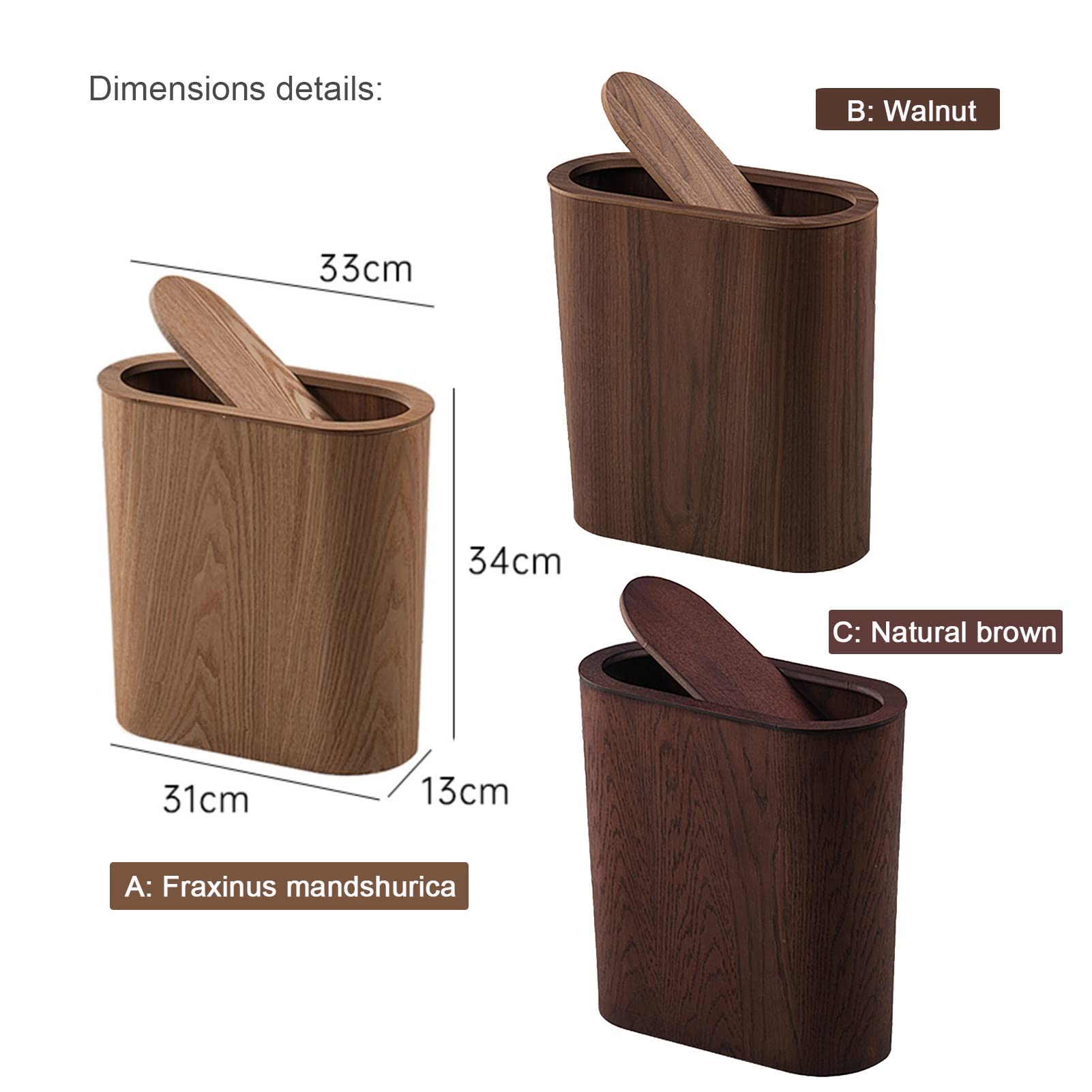 DRSFF Ultra-Narrow Trash Can for Bathroom Kitchen Gap ， Nordic Wooden Large Garbage Bin Bedroom Offices Durable Rubbish Container Wastebasket with Swing Top Lid (Color : B)