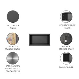 Odass | Shower Niche | 12" X 6" | NO Tile Needed ­| Rectangular Stainless Steel #304 Niche | Matt Black Recessed Single Shelf Organizer | Bathroom Storage for Shampoo Bottle