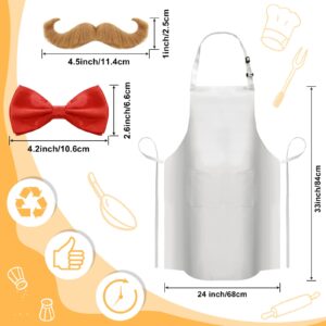 SATINIOR 4 Pcs Halloween Chef Costume Chef Apron Hat Set for Men Chef Hat White Apron Baker Costume Red Bow Tie Fake Beard Moustache for Halloween Cosplay Party