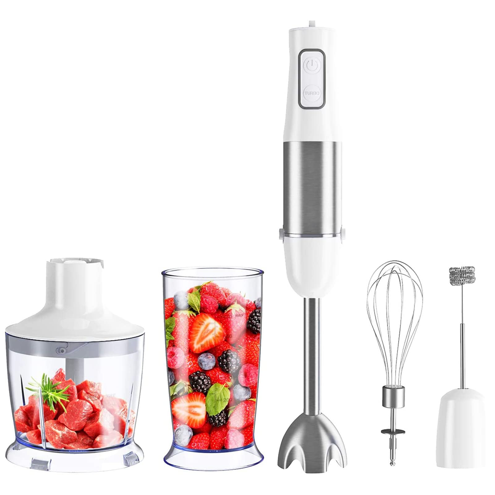 Vaynid Water flosser for Oral Irrigation, Immersion Hand Blender, 500W 6-Speeds 5-in-1 Stainless Steel Stick Blender with Chopper, 600ml Beaker, Eggs Beater, Milk Frother