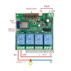 MHCOZY 4 Channel Smart WiFi RF Bluetooth Wireless Dry Contact Relay Switch Module,Phone app Remote Control,Work with Alexa Google Home (Tuya 4CH 5V AC/DC7-32V)