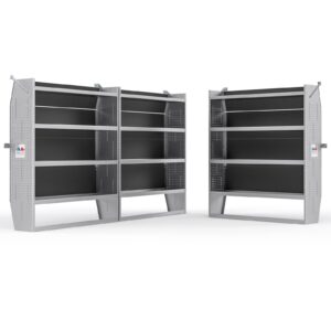 aa products sh-6005(3) steel mid/high roof van shelving storage system fits transit, nv, promaster and sprinter, set of 3 van shelving units, 52''w x 60''h x 13''d