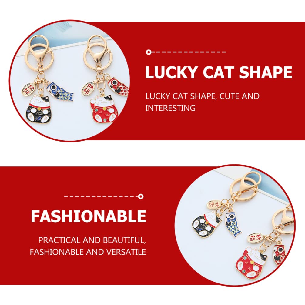 NUOBESTY Maneki Neko Lucky Cat Keychain: Japanese Beckoning Cat Keyring Fengshui Fortune Key Chains for Wealth Fortune