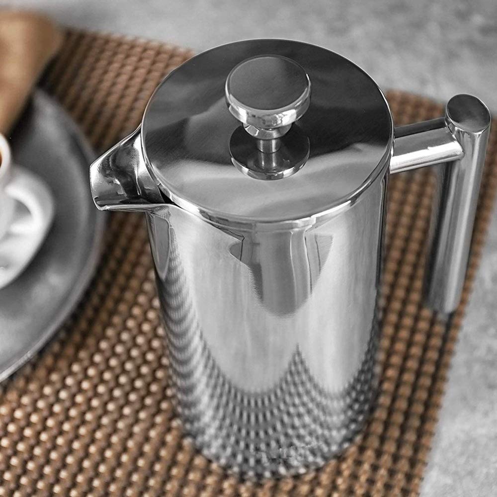 French Press Coffee Maker Stainless Steel Screen Double Walled Percolator Coffee Pot Tea Press Espresso Maker Stylish Rust Free Kitchen Accessory-Stainless Steel French Press Easy to Use