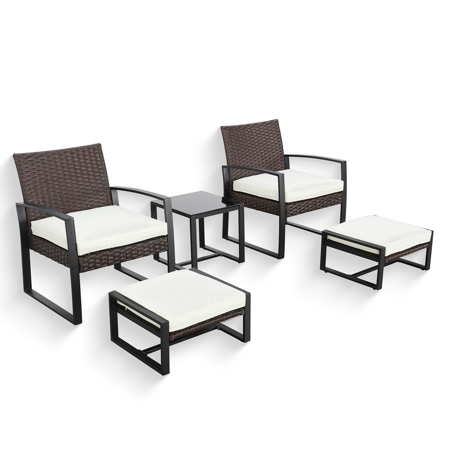 PatioFestival Patio Conversation Set 5 Pieces Outdoor Wicker Furniture Sets Chairs with Ottoman 3.1" Thickness Cushions (Beige)