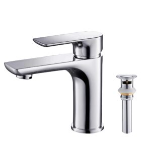 kibi single handle tender faucet for bathroom sink with pop up drain | solid brass high arc faucet spout (chrome) (kbf1019)