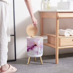 Small Trash Can with Lid Pink Purple Waves With Gold Backdrop Marble Ink Arwork Alcohol Ink Round Recycle Bin Press Top Dog Proof Wastebasket for Kitchen Bathroom Bedroom Office 7L/1.8 Gallon