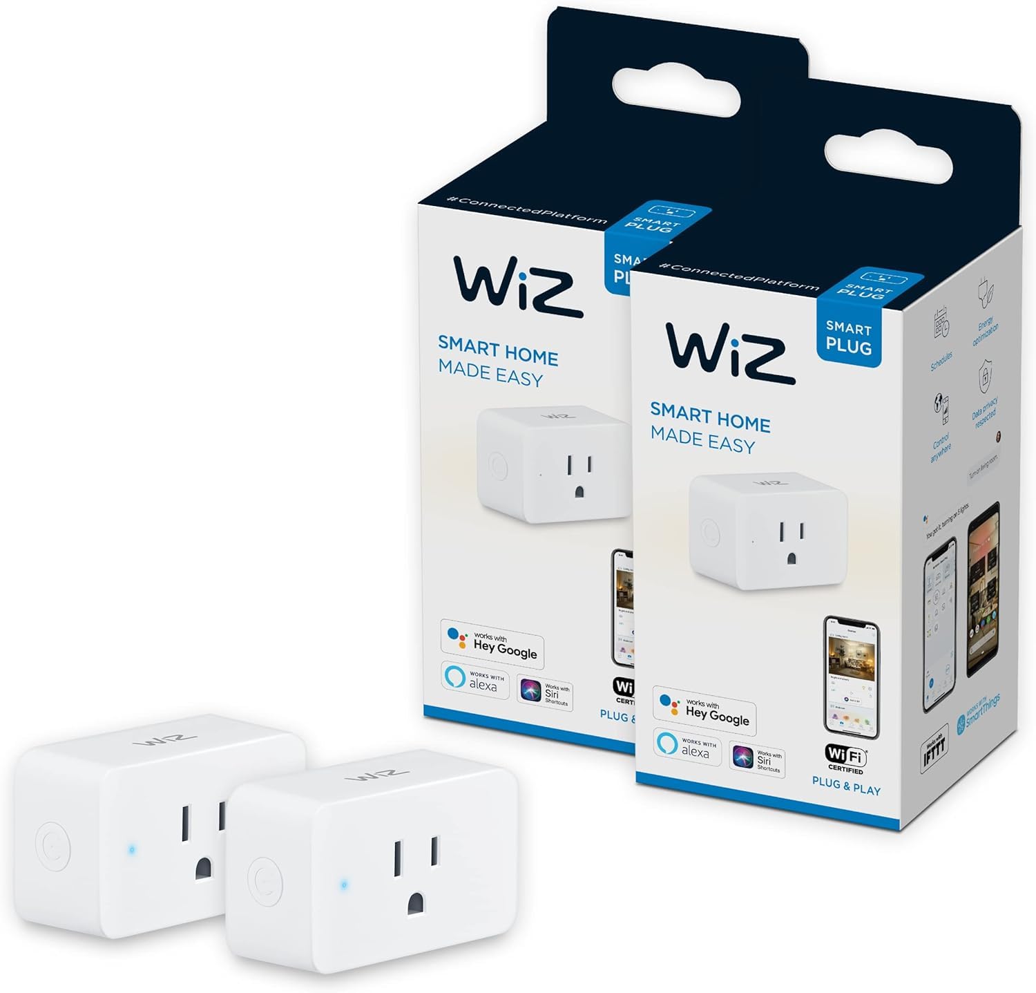 WiZ Smart Plug - Pack of 2 - Type B - Connects to Your Existing 2.4Ghz Wi-Fi - Control with Wiz Connected App - Works with Google Home, Alexa and Siri Shortcuts - No Hub Required