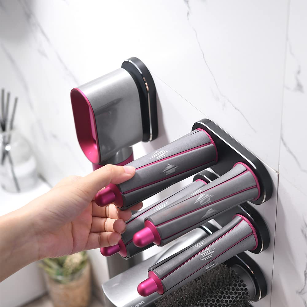 Luvitory Wall Mount Holder for Dyson Airwrap Styler Hair Curling Iron Barrels and Brushes, Metal Organizer Storage Rack, Curling Iron and Accessories Organizer Rack, Suitable for Home Bedroom Bathroom