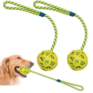 BlueHomy Dog Rope Toys Training Ball -On Rubber, Toy with Handle, Exercise and Reward for Dogs Chew,Dog Pull Toy- Throw - Tug Fetch , Gifts Set of 2, DTB1001YEL-2X, Yellow