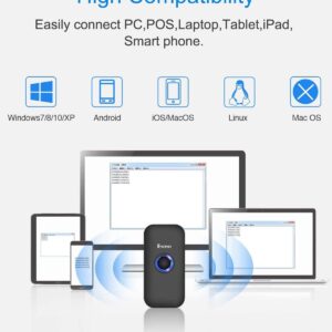 Eyoyo Mini 1D Bluetooth Barcode Scanner with Case, 3-in-1 Bluetooth & USB Wired & 2.4G Wireless Barcode Reader Portable Bar Code Scanning Work with Windows, Android, iOS, Tablets or Computers(Black)