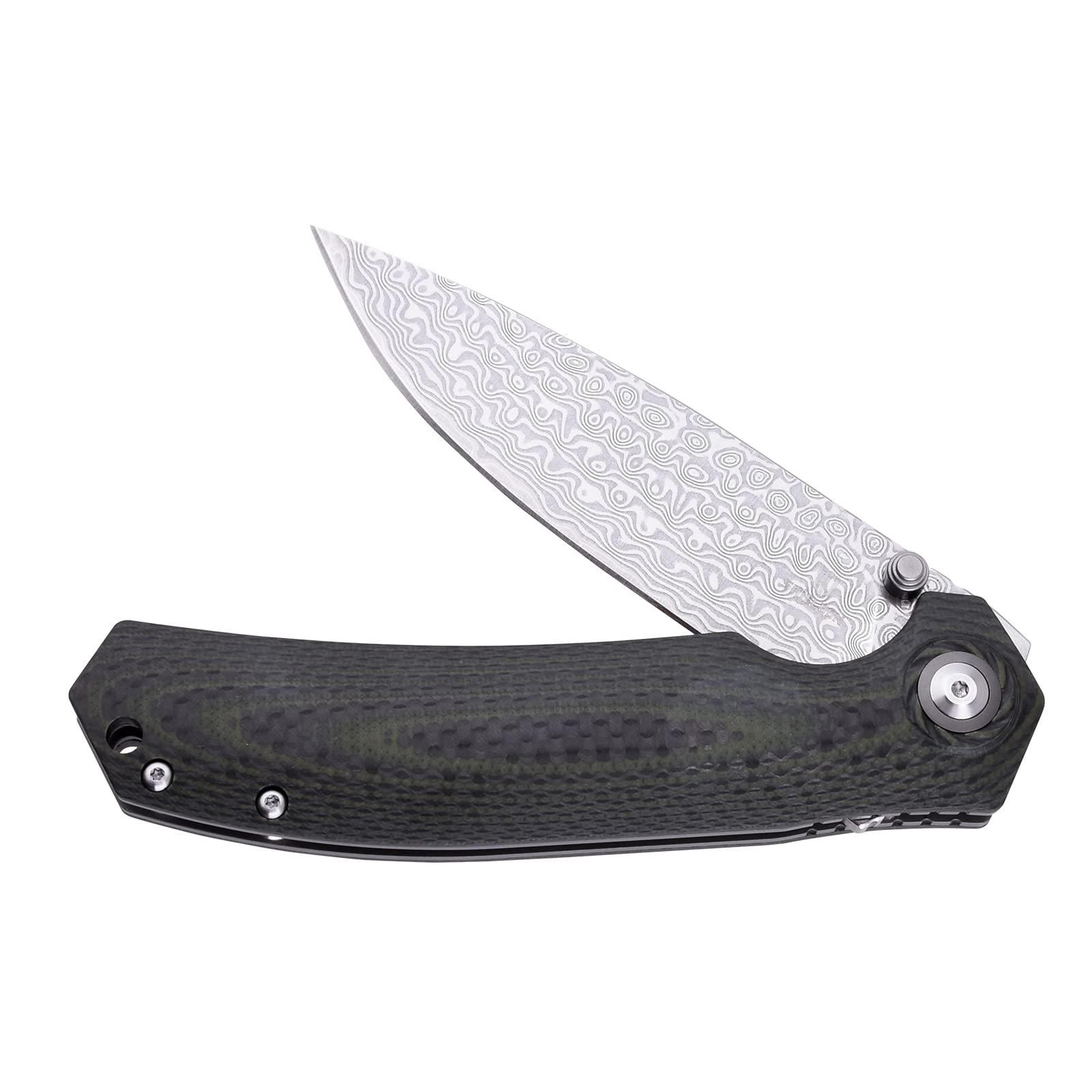 SHIELDON Charkos Folding Knife VG10 Core 67 Layers Damascus Steel 4" Drop Point Blade Forest G10 Carbon Fiber Overlay Handle Pocket Knife with Pocket Clip