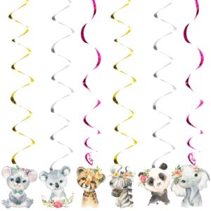 Fenghu 12PCS Girl Wild One Hanging Swirls Ceiling Streamers Decorations, for Jungle Safari Animal Birthday Party Decorations Baby Shower Supplies