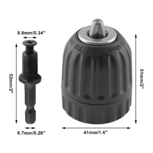 Biaungdo 3/8" Keyless Drill Chuck Adapter 0.8-10mm, 1/4-Inch Hex Shank Drill Chuck Adapter, Capacity Drill Chuck Adapter Converter Quick Connect Impact Driver Conversion Tool 3/8-24UNF Moun