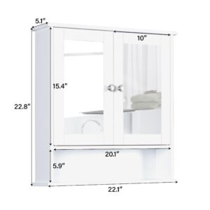 MAISON ARTS Bathroom Medicine Cabinet with Mirror and Adjustable Shelf, Medicine Cabinets Bathroom Cabinet Wall Mounted for Kitchen, Living Room and Laundry Room, White