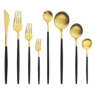 Snplowum 8-Piece Matte Black & Gold Dessert Fork, 7.48 Inch Daily Use Fork Set, Stainless Steel Fork For Dessert Appetizer Salad