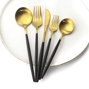 Snplowum 8-Piece Matte Black & Gold Dessert Fork, 7.48 Inch Daily Use Fork Set, Stainless Steel Fork For Dessert Appetizer Salad