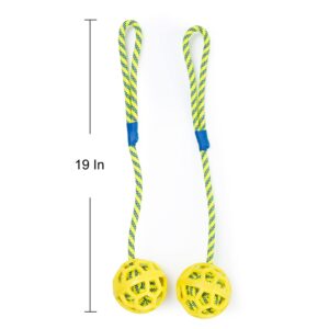 BlueHomy Dog Rope Toys Training Ball -On Rubber, Toy with Handle, Exercise and Reward for Dogs Chew,Dog Pull Toy- Throw - Tug Fetch , Gifts Set of 2, DTB1001YEL-2X, Yellow