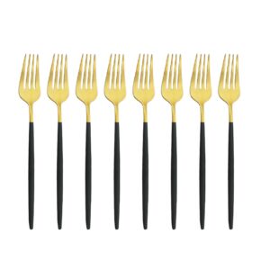 Snplowum 8-Piece Matte Black & Gold Dessert Fork, 7.48 Inch Daily Use Fork Set, Stainless Steel Fork For Dessert Appetizer Salad